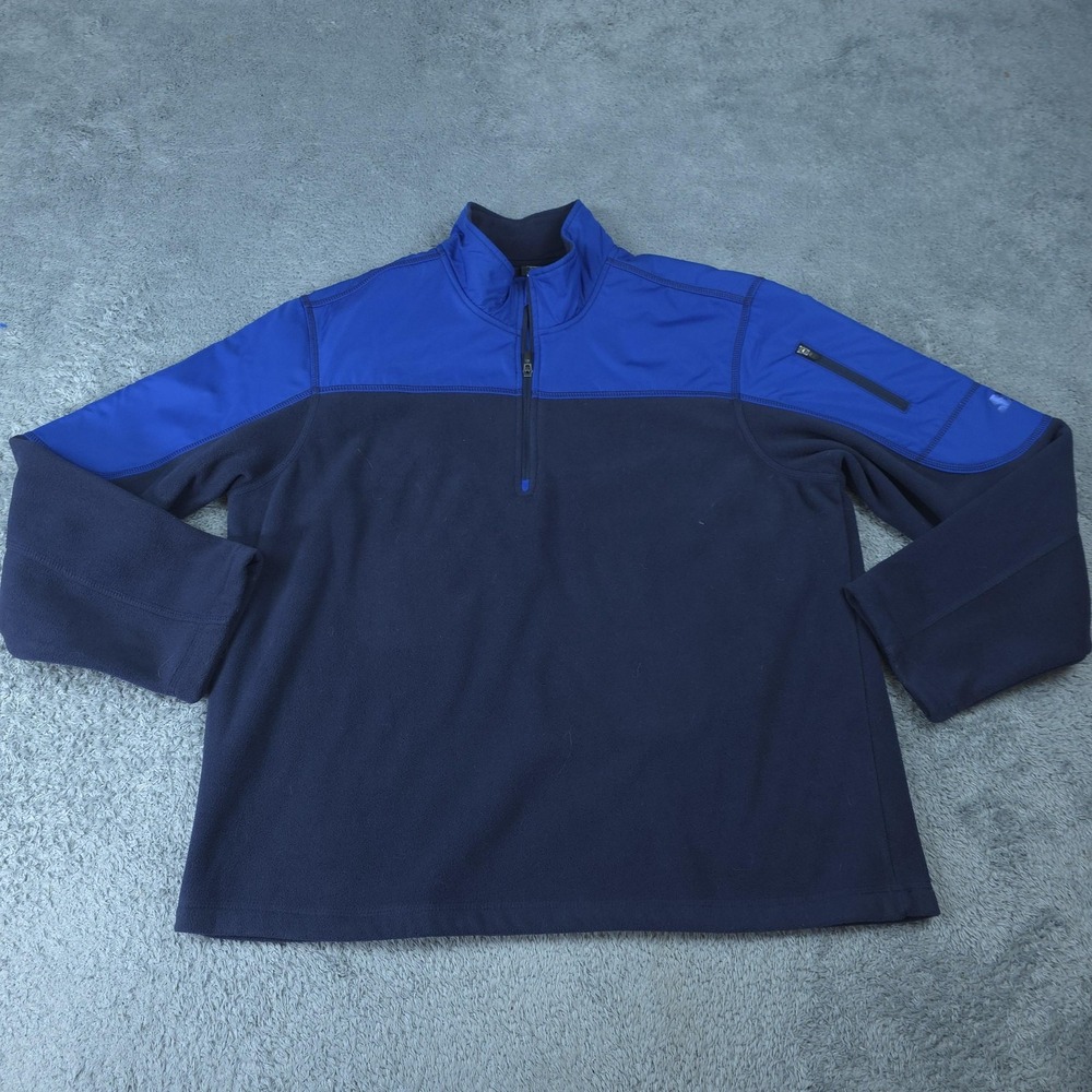 Starter Pullover Mens XL Blue Dark Navy Fleece 1/4 Zip Mock Neck Arm Zip Pocket